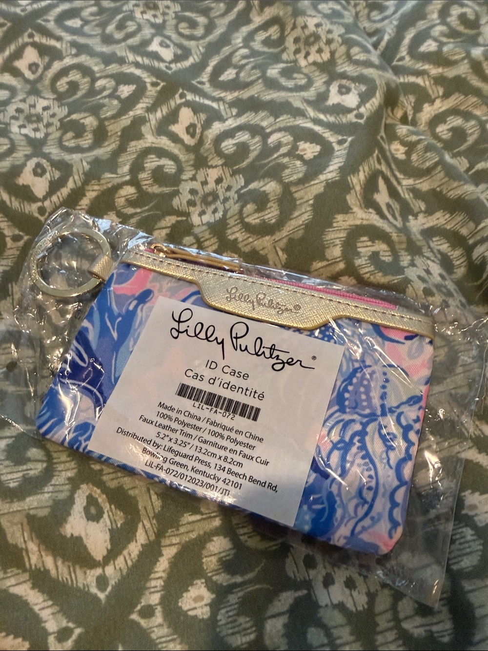 Lilly Pulitzer Blue, Pink & White ID Card Case with Gold Accent